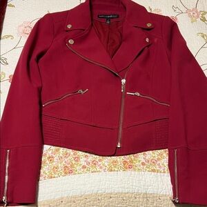 White House Black Market Burgundy  Jacket with Silver Zippers